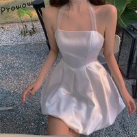 Wholesale Casual Dresses Summer Sleeveless Dress Fashion Korean Backless Sexy Solid Ball Gown Simple A Line Vestido Kawaii