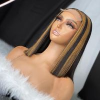 Wholesale Lace Wigs Honey Brown Piano Highlights Colored Straight Bob x5 Closure