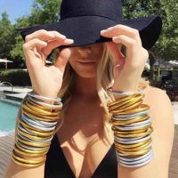 Wholesale 5PCS Set Bow knot Gold Silver Color Glitter Bangles Set All Weather Stack Silicone Plastic Glitter Jelly Bracelet