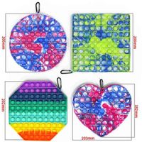 Wholesale Fidget Toy Bubble Pop Poppers Board Sensory Toys Big Size Jumbo Tie Dye Rainbow Push Bubble Puzzle With Carabiner Simple Key Ring Finger Game Boutique G5714JD