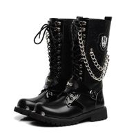 Wholesale Motocycle Boots Big Size Men Shoes Army Boot High Top Military Combat Boots Metal Chain Male Moto Punk Shoes D50