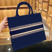 Wholesale Classic brand luxury A quality cm blue black shopping bag embroidered canvas large capacity high handbag lady shoulder bags with silk scarf