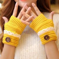 Wholesale Five Fingers Gloves Women s Winter Thermal Lace Knitted Woman Button Black Cuffed Work For Fitness Ladies Outdoor Fingerless Mittens