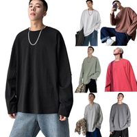 Wholesale Men Casual T shirt Solid Color O Neck Long Sleeve Side Slitting Loose Cotton Top Men s T Shirts