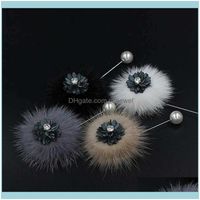 Wholesale Jewelryfashion Real Mink Hair Fur Ball Pearl Pompom Flowers Brooch Pins For Women Piercing Lapel Brooches Collar Jewelry Gift Pins Drop Del