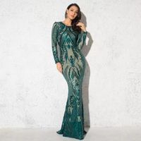 Wholesale Casual Dresses Women Elegant Sequined Geometric Evening Maxi Dress Sexy Mermaid O Neck Long Sleeves Formal Prom Party Gowns Vestidos
