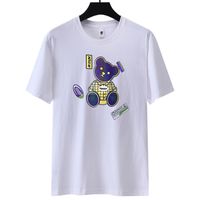 Wholesale Summer Trend Youth Leisure Cartoon Bear Fluorescent Solid Short Sleeve Micro Drop Shoulder Width Loose Cotton T shirt for Men