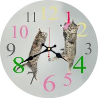 Wholesale 12Inch Large Size European Retro Cat Wooden Wall Clock Decorative Entirely Silent Battery Operated For Kitchen Living Room Clocks