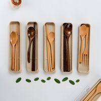 Wholesale Portable Dinnerware Set Japanese Style Eco friendly Wooden Chopsticks Spoons Flatware Sets Travel T2I53244