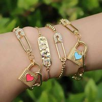 Wholesale Padlock Safety Pin Bracelet Origin Summer Jewellery Cz Charms Love Paperclip Chain Bracelets Pulsera Oro Laminado Joyeria