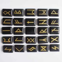 Wholesale Natural black onyx Viking Runes Amulet Set Reiki Healing Crystals Divination Tumbled rectangle Stones free G0927