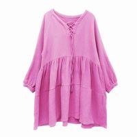Wholesale Casual Dresses Women Long Sleeve Cotton Linen Dress big Size Spring Dress XL XL XL Candy Color Pink Red White Purple