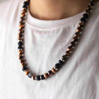 Wholesale Chains Unique Beaded Necklaces For Mens Boy Tiger Eye Stone Lave Natural Neck Male Jewelry Stainless Steel Toggle Clasp