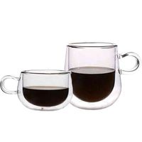 Wholesale 150ml ml heat ristant double layer glass cup with heat insulation pot bellied double wall glass milk coffee cup