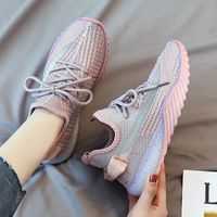 Wholesale 2021 summer knit breathable shoes female personality joker jelly bottom mesh shoes lace stitching pure white pink green yellow size