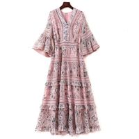 Wholesale Casual Dresses Arrival Nice Quality Plus Size Woman Clothing Loose Floral Long Pink Chiffon Dress for Lady Q6T
