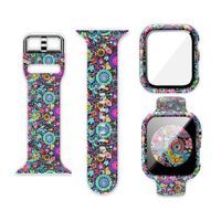 Discount apple watch band silicon Protector Case+Printed Pattern Strap For Apple Watch Band 42mm 38mm 40mm 44mm Silicon Watchband Suitable iWatch Series 6 SE 5 4 3 2