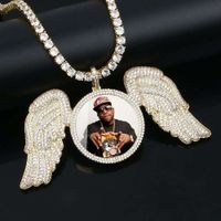 Wholesale 2021 Custom Photo Angle Wings Necklace Pendant Bling Cubic Zirconia with Tennis Chain Big Size Hip hop Jewelry