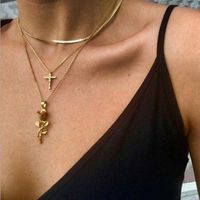 Wholesale Designer Necklace Luxury Jewelry Bohemian Multilayer Rose Cross Pendant Necklaces for Women Vintage Gold Color Party Charms Choker Collar Jew