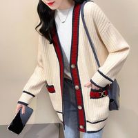 Wholesale 4Colors Women Pure Color Cardigan Designer Shirt Sweaters Autumn Winter Print Stitching Knitted Small Sweet Wind Coat Cardigans Fashion Medium Long Clothes
