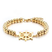 Wholesale Charm Bracelets RIR Gold Rosary Bead Link Chain Ship Wheel Bracelet In Stainless Steel Mens Nautical Hand Wrist Friendship