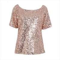 Wholesale Women Lady Sequin Stitching Blouse Fashion Bling Sleeve Shirt Tops Summer Shirt Plus Size Women Clothing S xl