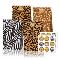Wholesale 12pcs Jungle Safari Animals Paper Gift Birthday Candy Bags Box Decorations Kids Baby Shower jungle Party Supplies