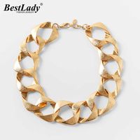 Wholesale Best Lady ZA Metal Wide Link Necklace for Women Retro Gold Color Chains Necklace Accessories Jewelry Party Show G0913