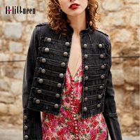 Wholesale Women s Jackets Military Style Runway Women Short Denim Female Chic Buttons Outerwear Casual Black Jeans Jacket Crop Coat Chaqueta Mujer