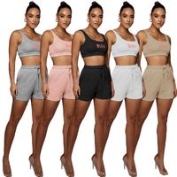 Wholesale Summer two piece shorts set for women BODY letter outfits casual yoga tracksuit sportswear sweat suit cropped tank crop vest tshirt and biker clothing set G61JHD7