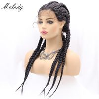 Wholesale Long Box Braided Synthetic Lace Front Wigs For Women Red Black And Blonde Wig With Brown Roots Ombre Braiding Hair