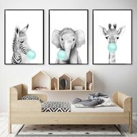 Wholesale Paintings Teal Bubble Elephant Giraffe Child Poster Animal Wall Art Canvas Baby Room Decoration Picture Nursery Print Painting Nordic Kid