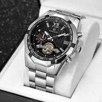 Wholesale Wristwatches Forsining Men s Watches Fashion Automatic Mechanical Tourbillion Wrist Watch Luxury Waterproof Tachymeter Big Dial Reloj Hombre