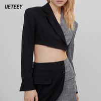 Wholesale Two Piece Dress Women s Suits Blazers Jackets Sets Coats Patchwork Crop Tops Female Korean Office Formal Outerwear Spring Clothes Casual
