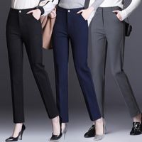 Wholesale Women s Pants Capris Ladies Professional Autumn Spring Plus Size OL Suit Trousers Women Formal Work Wear Stretch Straight Grey Black Blue