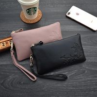 Wholesale Fashion Simple Bag Genuine Leather Clutch For Women Zipper Big Capacity Wristlet Female Coin Purse Phone Bags Ladies Wallets