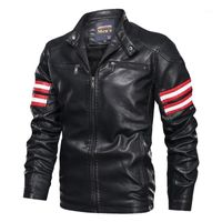 Wholesale Men s Jackets Men Bomber Jacket Leather With Pocket Casual Windbreaker Zipper And Color Block Striped Military