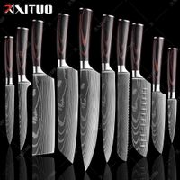 Wholesale Selling Chef knife Set Laser Damascus Pattern Kitchen Knives Sharp Japanese Santoku Knife Cleaver Slicing Utility Knife drop shipping Factory