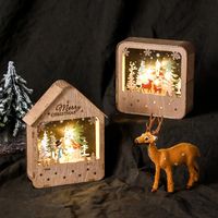 Wholesale Night Lights Battery Power Wooden House LED Lamp Santa Claus Cabin Light Portable Home Room Christmas Decoration Nightlights