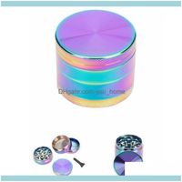 Wholesale Other Household Sundries Home Garden4 Layers Mm Dazzle Colour Tobao Crushers Grinders Ice Blue Metal Zinc Alloy Herb Grinder Rainbow Smo