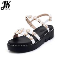 Wholesale Dress Shoes JK Big Size Summer Platform Women Sandals Casual Girl Open Toe Wedges Pearl Metal Decoration Footwear