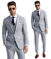 Wholesale Men s Suits Blazers Silver Three Pieces Formal Notch Lapel Tuxedos Pockets Coat Groomsmen Suitable Blazer vest Pants