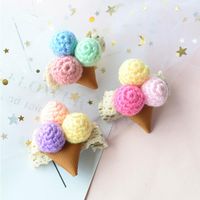 Wholesale Boutique Fashion Cute Crochet Icecream Cone Hairpins Pom Barrettes Hair Clips Princess Headwear Girls Accessories