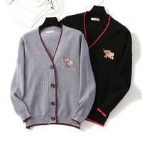 Wholesale Women s Sweaters Female Hlbcbg Spring fall fashion designer bee embroidered cardigan unique breasted contrast mesh button sweaters color IDF