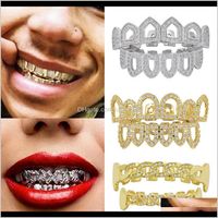 Wholesale Grillz Body Drop Delivery K Gold Hip Hop Full Diamond Hollow Teeth Grillz Dental Iced Out Fang Grills Braces Tooth Cap Vampire Cospla
