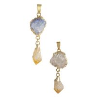 Wholesale Gold Plated Irregular Raw Rough Natural Druzy Citrine Point Pendant Handmade Jewelry Dyed Drusy Quartz Gemstone Geode Yellow Crystal Mineral Rock Charm Necklace