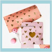 Wholesale Gift Event Festive Supplies Home Gardengift Wrap Pink Paper Treat Bags Gold Foil Heart Party Candy Kraft Bag For Birthday Baby Showe