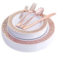 Wholesale Dishes Plates Gold Disposable Plastic Wedding Party Dinnerware Set Rose Golden Lace Design Tableware Kitchen Accessories
