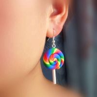 Wholesale E1045 Fashion Sweet Candy Earrings Women Girl Lovely Rainbow Swirl Lollipop Drop Earrings