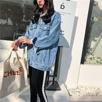 Wholesale Women s Trench Coats Denim Jacket korean Style Solid Casual Blue Jackets Autumn Plus Size Loose Jeans Female